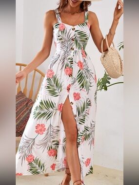 SHEIN Coral Floral Spaghetti-Strap Maxi Dress